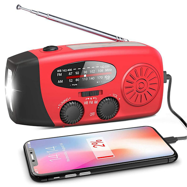 Portabel Nödradio med Solpanel och Handvev 1000mah, Nödradio med LED-ficklampa SOS-alarm Handvevsradio för utomhusnöd
