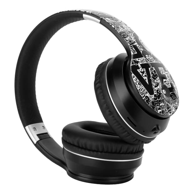 Trådlöst Bluetooth-headset BT5.0 Brusreducering Stereo Musik Vikbart Sportöronsnäcka Svart Silver