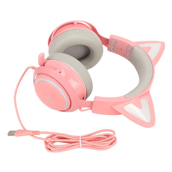 SOMIC Gaming Headset Kattungeöron PC Gaming Hörlurar 7.1USB Luminous med Inbyggd Mikrofon Rosa