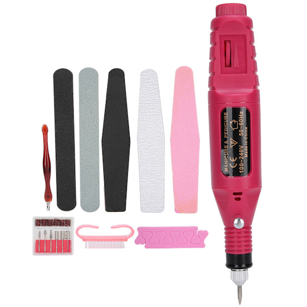 USB Nagelborr Pen Tåseparator Fil Dammsborste Nagelbandstrimmer Manikyr Verktygsset