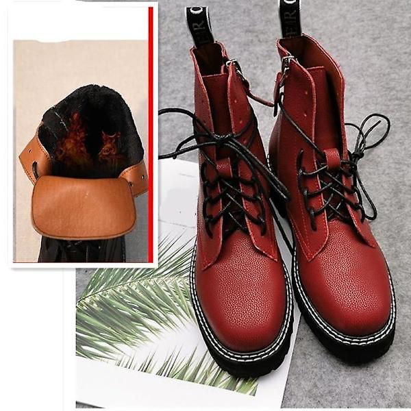 Kvinnors ankel äkta läder, höst-vinter päls snöstövlar wine red fur 9.5