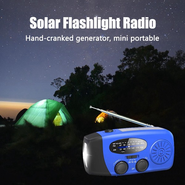 Portabel Nödradio med Solpanel och Handvev 1000mah, Nödradio med LED-ficklampa SOS-alarm Handvevsradio för utomhusnöd
