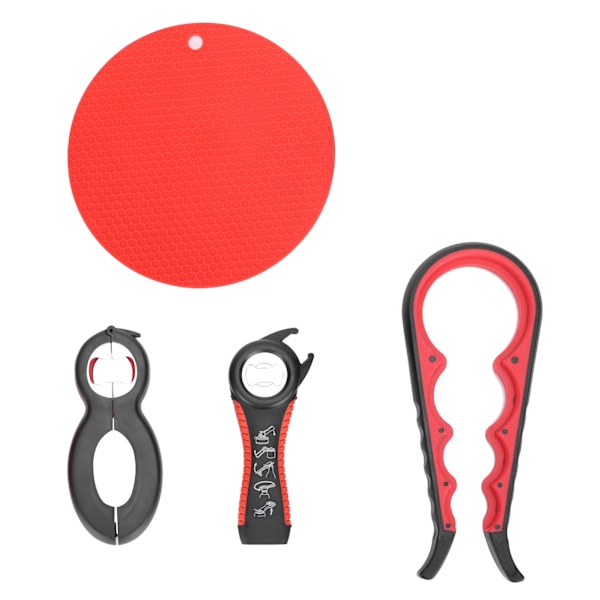 4st set Kök Verktygskit Ergonomisk Flaska Burk Öppnare Halkfritt Grepp Underlägg Värmeisolering