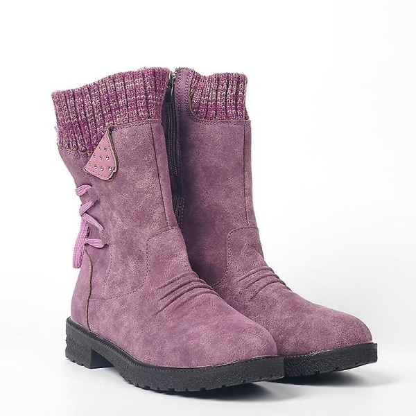 Kvinnor Vinter Mid-kalf Boots Dam Mode Zip Halkfria snöstövlar purple 37