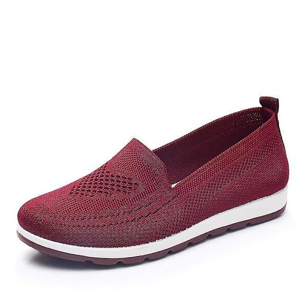 Kvinnor stickar andningsbara Loafers Platt balett, lätt sneaker red2 9