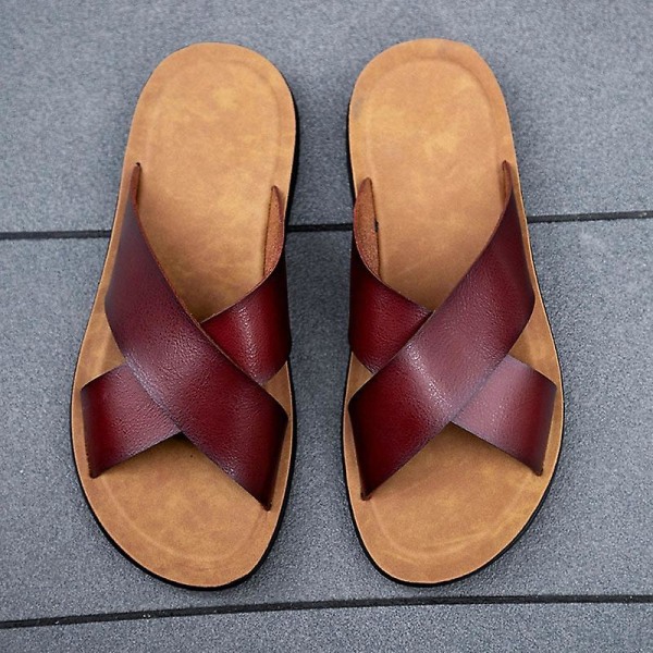 Sommar Läder Klassiska Sandaler med Öppen Tå och Gummisula Red 8