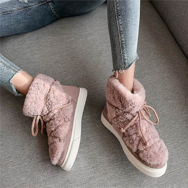 Söta Kvinnor Ull Ko Mocka Stövlar Pink 5
