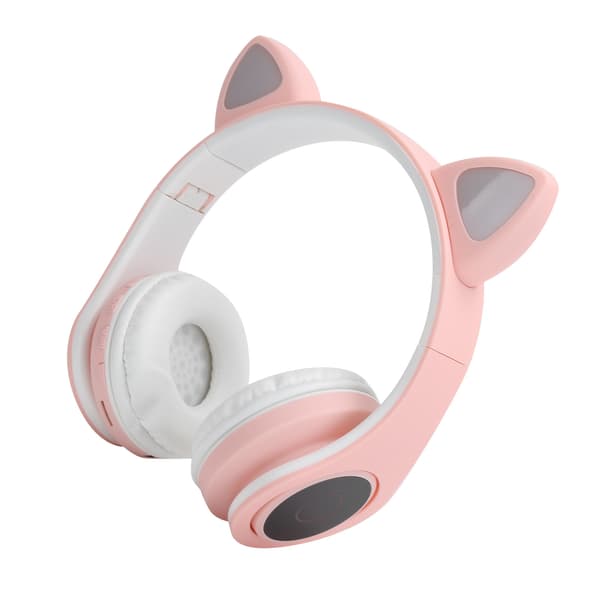 LED Brusreducerande Headset Kattöron Bluetooth 5.0 Headset med Mikrofon för Unga Människor Rosa