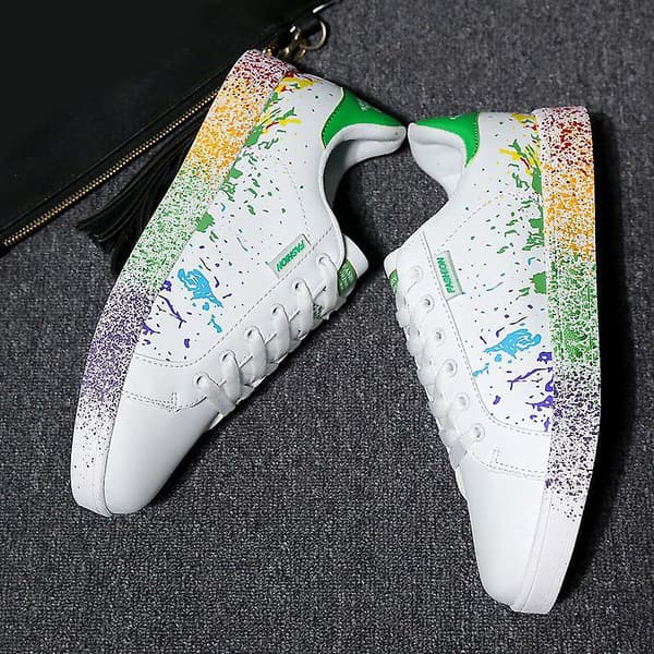 Dam Sneaker, Plattformsneakers med Snörning och Graffiti Yellow 9.5
