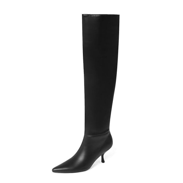 Kvinnor högklackade långa stövlar i äkta läder Black Synthetic Lin 6.5