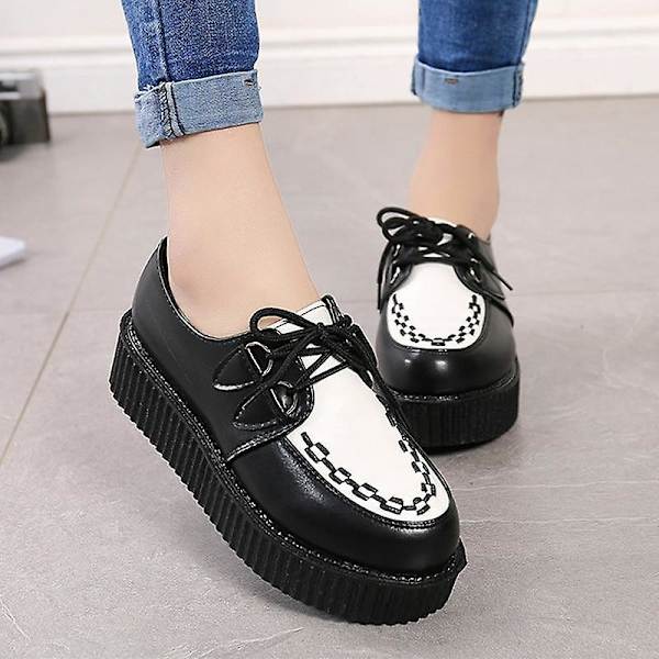 Höst- Flats Snörning Vulkanisering, Platåskor White Black 41