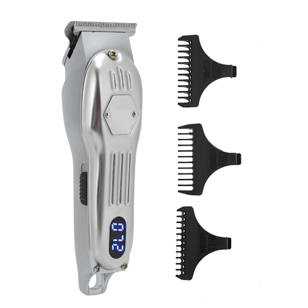 Professionell Elektrisk Hårklippare LCD-Display Trimmer Klippmaskin Silver