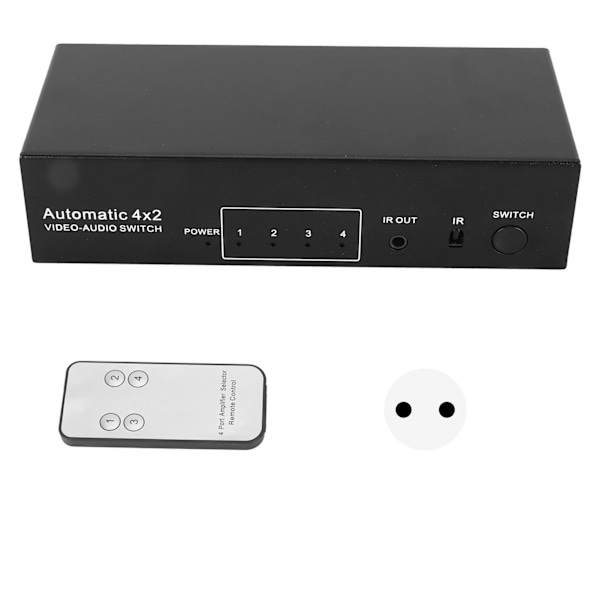 4-vägs ljudomkopplare 4 in 2 ut RCA-omkopplare Stereo Ljudväljare för hemmabio Videokonferenser 100–240 V EU-kontakt