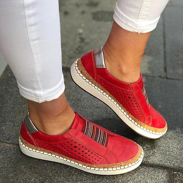 Slip-on Sneakers för kvinnor, Shallow Loafers Red 41