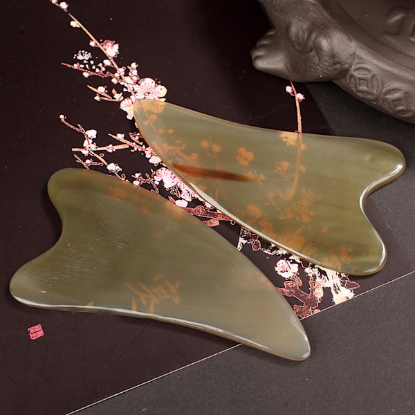 2 st Gua Sha Platta Buffelhorn Guasha Skrapa Massageverktyg för Kropp Ansikte