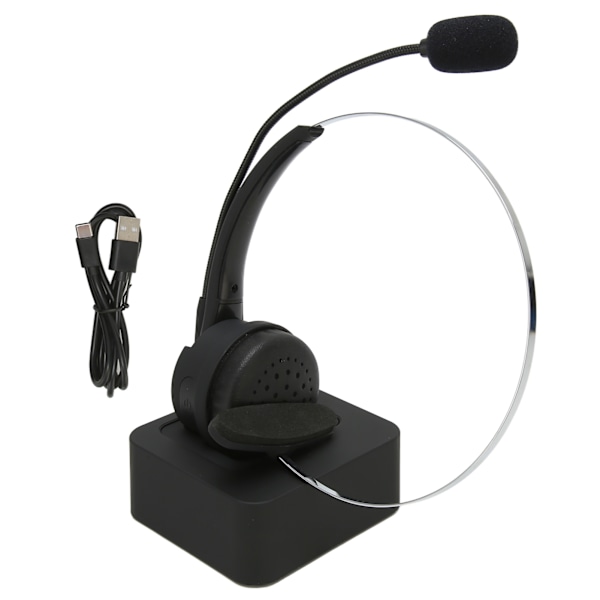Bluetooth-telefonheadset, monofoniskt, brusreducerande, volymjusterbart, affärsheadset med mikrofon och laddningsbas