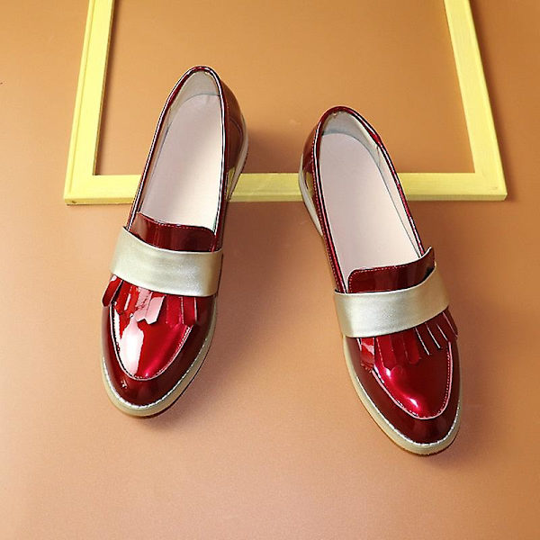 Women's Flats Oxfords Sneakers i äkta läder - Vinguld 9