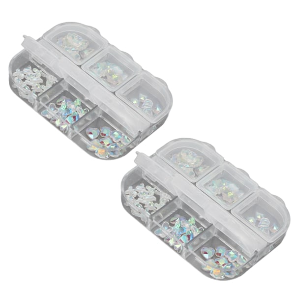 2 st 6 Fack Nagelkonstdekorationer Olika Former Glitter Manikyr Dekorativa Ornament för Hemmasalong