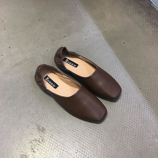 Damer Dam Mjukt Läder Balett Flats Skor khaki 9