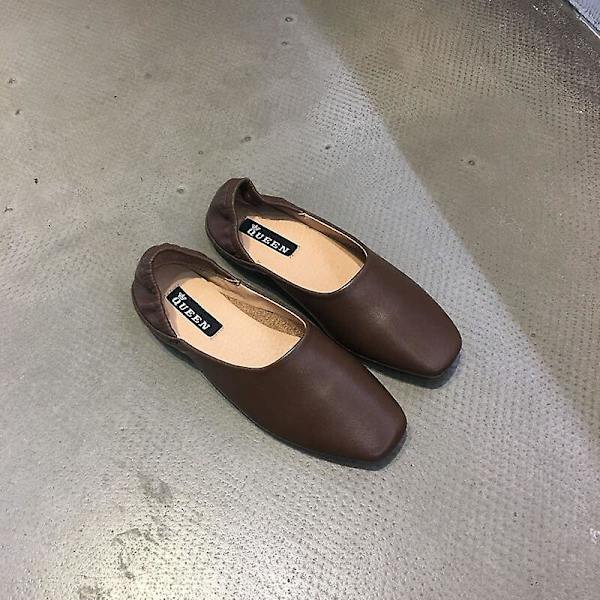 Mjuka ballerinaskor i läder för dam khaki 6.5