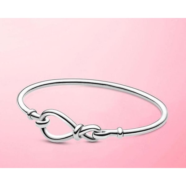 925 Sterling Silver Heart Snake Chain Armband 18cm / Infinity Knot Bangle