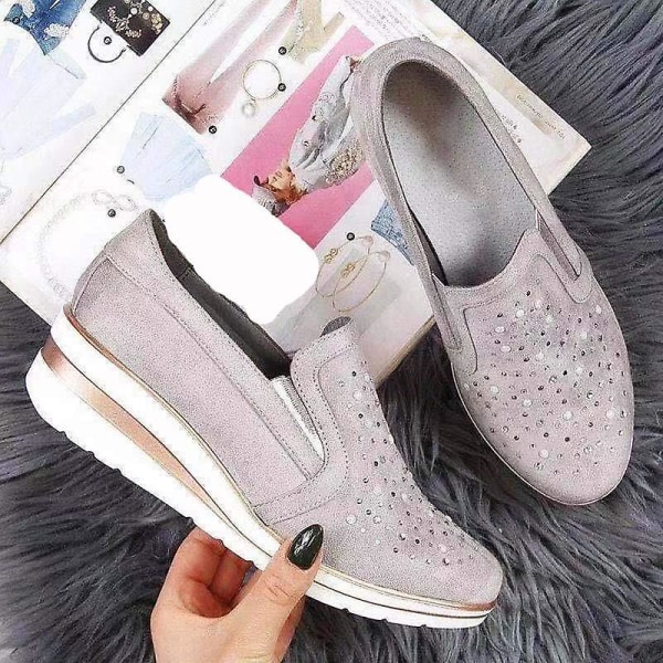 Flat Bling Sneakers för kvinnor, Loafers med snörning Gray 35