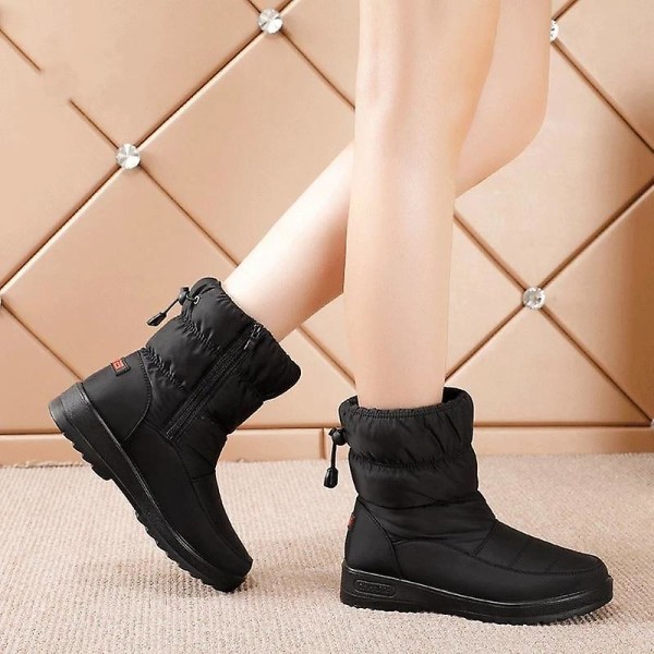 Women Warm Furry Plush Ankle Comfortable Soft Casual Snow Boots black  2 7.5