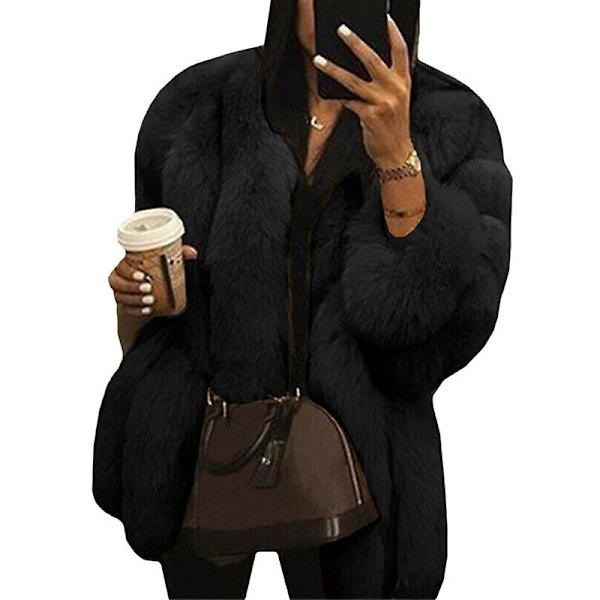 Kvinnor Teddy Bear Faux Fur Coat Jacka Oversized Ytterkläder svart M