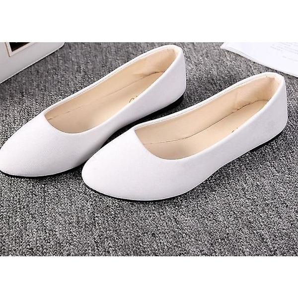Slip-on skor för dam, ballerinaskor i flockmaterial för våren white 6