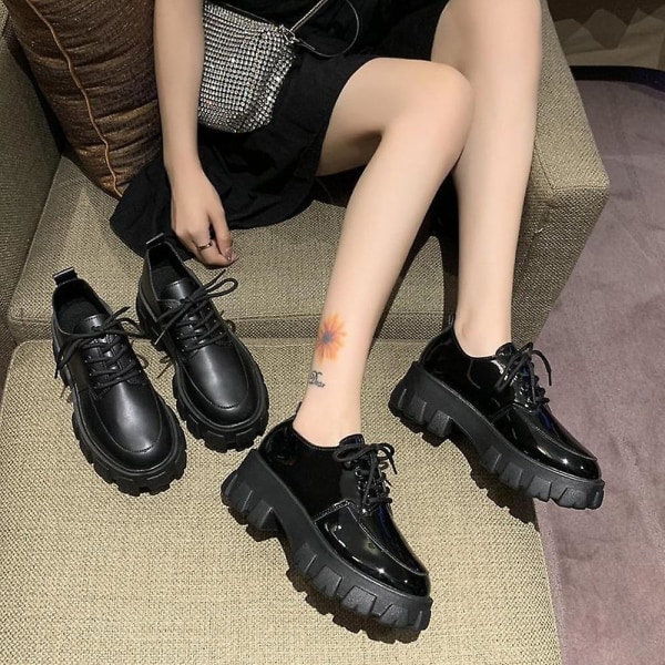Plattformsskor för dam, Mary Janes i läder Matte black 37 /