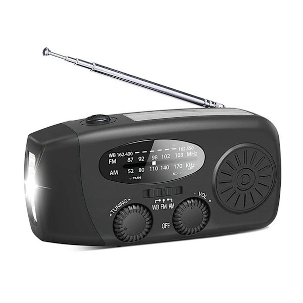 Portabel Nödradio med Solpanel och Handvev 1000mah, Nödradio med LED-ficklampa SOS-alarm Handvevsradio för utomhusnöd