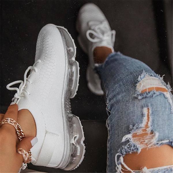 Andningsbara sneakers för kvinnor, snörskor i mesh white 38