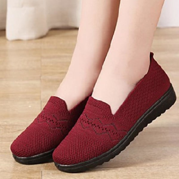 Stickade Sneakers för kvinnor, Slip-on-skor som andas i mesh red1 5