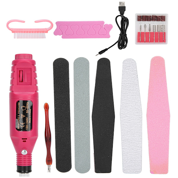 USB Nagelborr Pen Tåseparator Fil Dammsborste Nagelbandstrimmer Manikyr Verktygsset