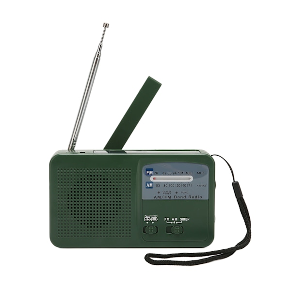 Solcellsdriven Handvevradio Multifunktionell Bärbar Laddningsbar Nödradio med LED-ficklampa för Camping Utomhus Grön