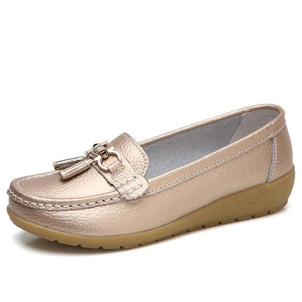 Sommarloafers, Äkta Läder Mjuka Äkta Läder Dam Flats Skor Set-2 Golden 6