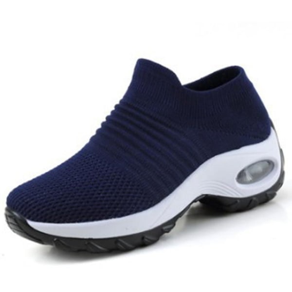 Fjäder- Flat Slip-on Plattform, Mesh Sock Sneakers, Skor ( Set 1) Blue White 35