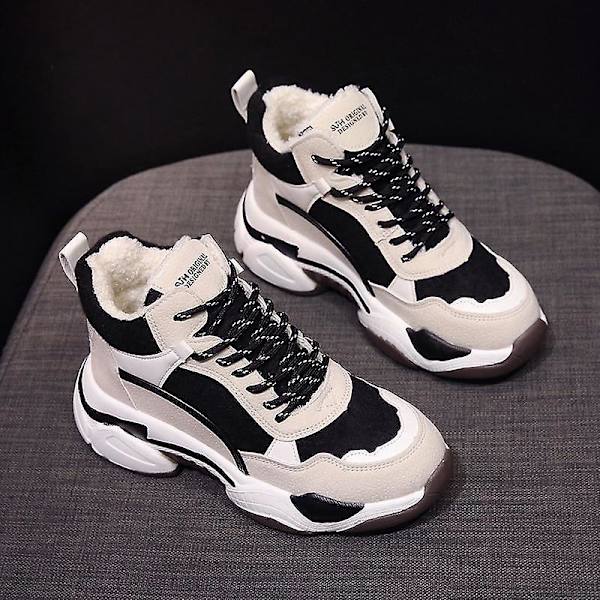 Vintersneakers för damer, löparsko som andas H2121 Beige Black 7.5