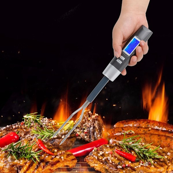 Digital BBQ Kötttermometer Gaffel Grillgaffel med LCD-display