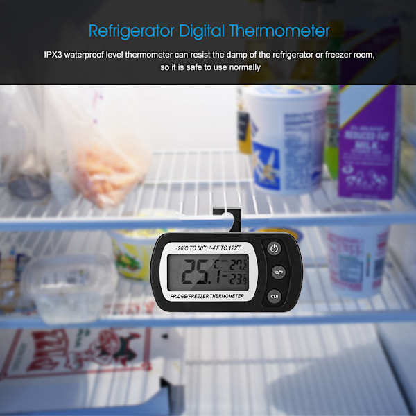 Kök Stor LCD Kylskåp Frys Digital Termometer med Justerbart Ställ Svart