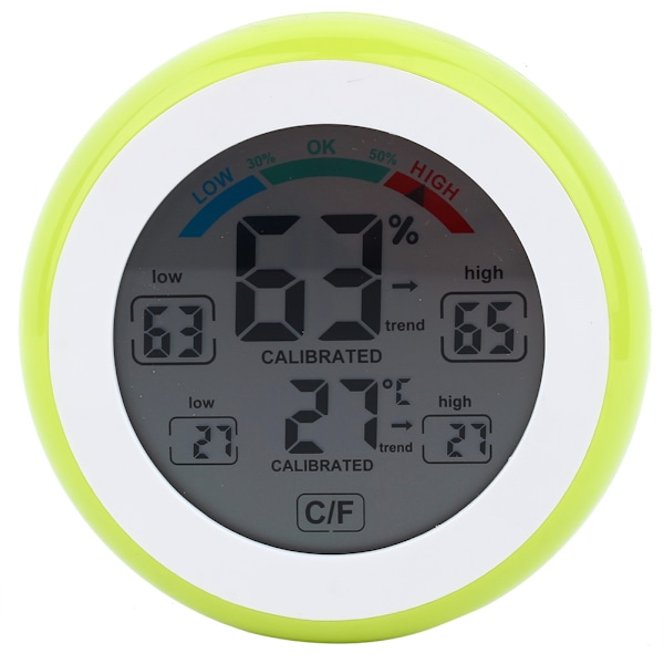 Ny Rund Touchskärm Digital Termometer och Hygrometer Hem Inomhus Hygrometer (Grön)