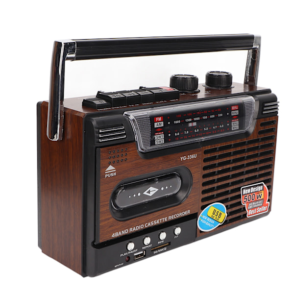 Kassettbandspelare AM FM Radio Stark Signal Ljudlös Stöd för Minneskort och USB Bärbar Kassettbandspelare Recorder EU-kontakt 220V