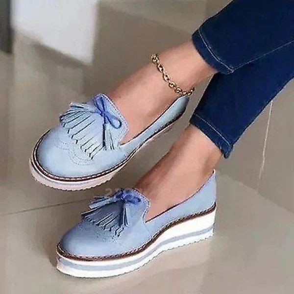 Balett Flats Skor i Blandade Färger för Damer, Äkta Läder Loafers Blue 39