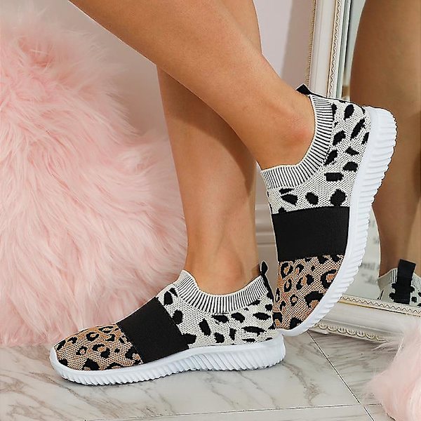 Dam Flats Leopard Mesh Vulkaniserade Sko Slip-on Sneakers pink leopard 8.5