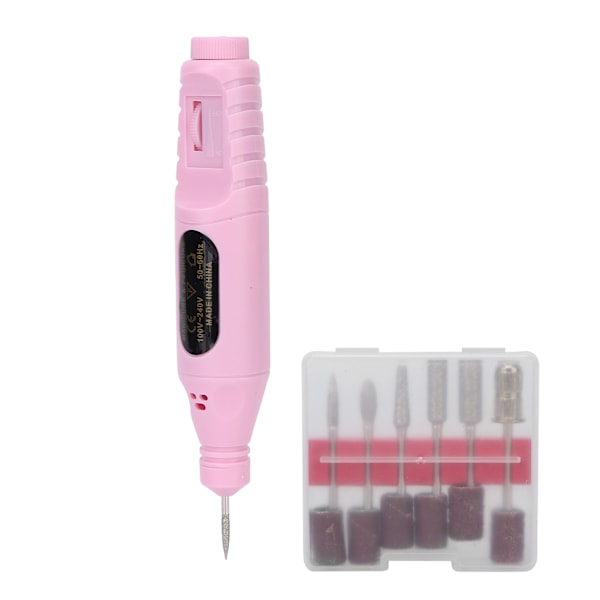 USB Elektrisk Nagelborrmaskin Portabel 6 Poleringshuvuden Manikyr Poleringsverktyg Kit Rosa