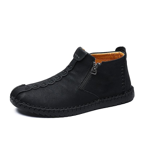 Läder- Casual Zipper Öppning Medium, Loafers Sneakers 8.5 / Black zipper