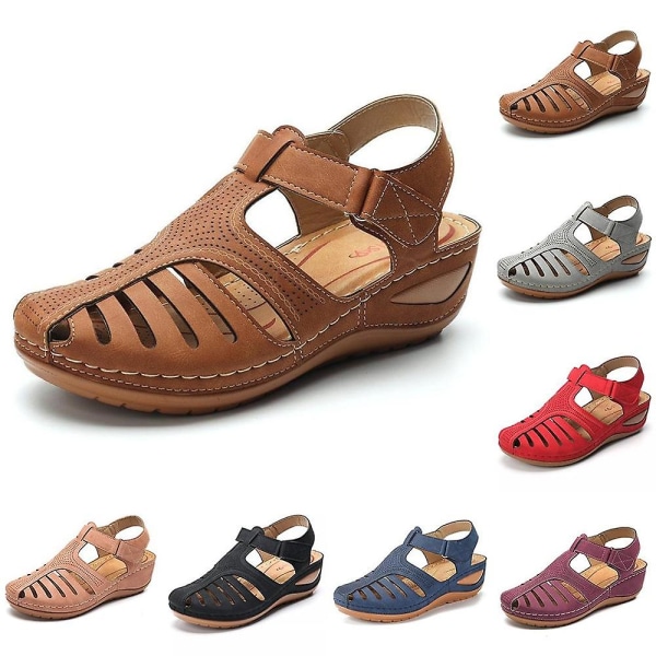 Kvinna sommar läder vintage sandaler Blue 41