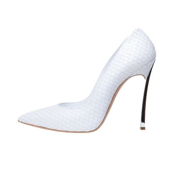 Dam Läder Spetsig Tå Tunna Höga Klackar Skor - 10cm Vit Orm 10 / 10cm white snake