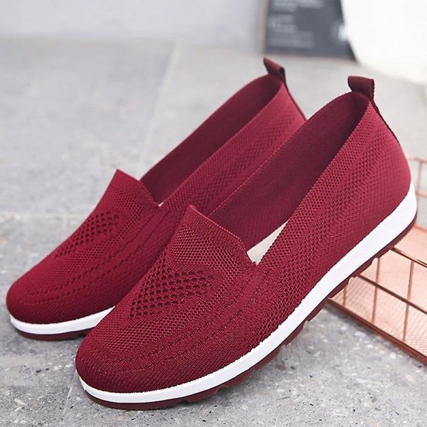 Stickade Sneakers för kvinnor, Slip-on-skor som andas i mesh red 5
