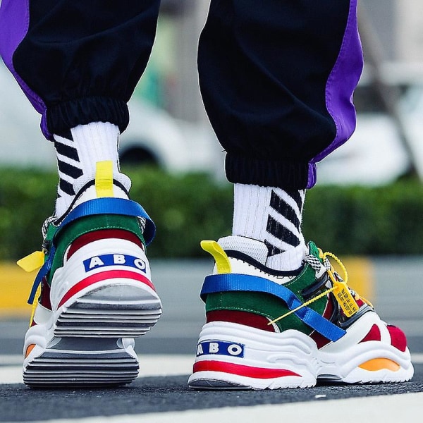 Man's Chunky Wedge Par Style Sneakers Mesh Flock Sneakers Yellow D 8